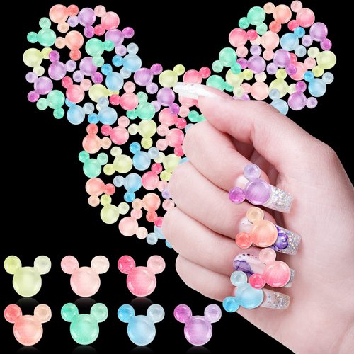 56 Pcs Mouse Head Nail Art Decor, MIKIMIQI 7 Colors Mouse Head Nail Charms Resin Mouse Shape Decorations Manicure Cute Mouse Ear Nail Rhinestones with Storage Box for Nail Art Craft