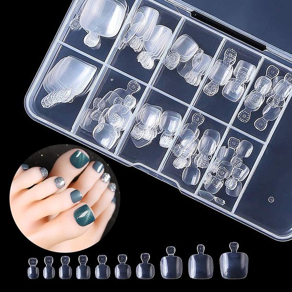 Acrylic False Toenails Full Cover, 100pcs Artificial French Toenail 10 Sizes with Box, Fake Toenail Tips for Nail Salons and DIY Nail Art Foot Decoration (100 pcs clear)