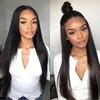 Black Straight Lace Front Wigs Synthetic Artificial Human Hair Glueless Pre-Plucked Straight Natural Hairline Synthetic Wigs Middle Part Heat Resistant Soft Baby Hair for Black Women (26 Inch)