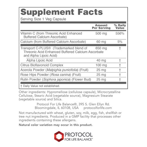 Protocol Protosorb C 500 - Highly Absorbable Vitamin C - for Immune System & Bone Health Supplement* - with Alpha-Lipoic Acid - Buffered, Non-Acidic Vitamin C - 100 Veg Caps