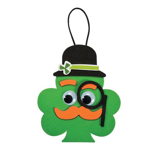 Shamrock with Mustache Ornament Craft Kit - Makes 12 - St. Patricks Day Crafts for Kids and Fun Home Activities