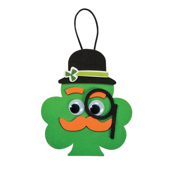 Shamrock with Mustache Ornament Craft Kit - Makes 12 - St. Patricks Day Crafts for Kids and Fun Home Activities