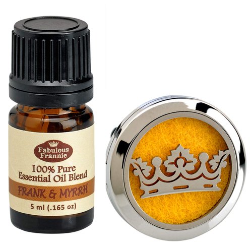 Fabulous Frannie Frankincense & Myrrh Car Aromatherapy Essential Oil Diffuser Stainless Steel Vent Clip Gift Set comes with diffuser, 5 pads and 5ml oil