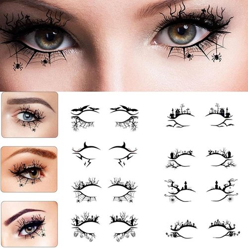Eye Shadow Temporary Eye Tattoo Stickers Women Halloween Party Eye Makeup Stickers Face Waterproof Fake Eyeshadow Eyeliner Tool 16pc 8 Pairs set