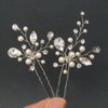 Heread Crystal Bride Wedding Hair Pins Silver Pearl Bridal Head Piece Rhinestones Hair Accessories for Women and Girls (Pack of 2)