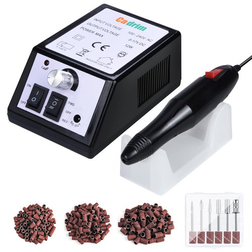 Cadrim Electric Nail Drill, Adjustable Nail File Machine Set with Sanding Bands for Manicure Pedicure Acrylic Nails Gel Glazing Nail Art Polisher (Black)