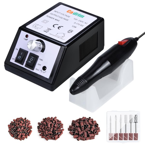 Cadrim Electric Nail Drill, Adjustable Nail File Machine Set with Sanding Bands for Manicure Pedicure Acrylic Nails Gel Glazing Nail Art Polisher (Black)