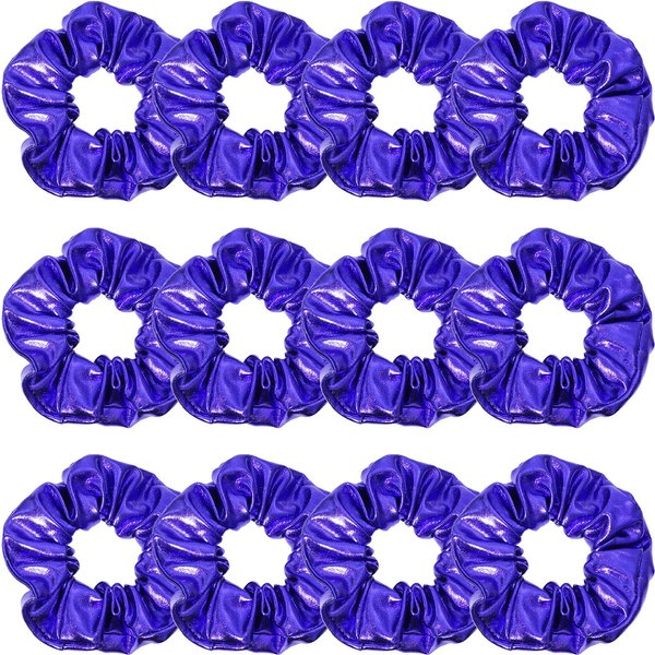 12 Pcs PU Leather Cheer Hair Scrunchies Gold Scrunchy School Performance Ponytail Holder Hair Accessories for Cheerleading Teen Girls College Sports (Blue)