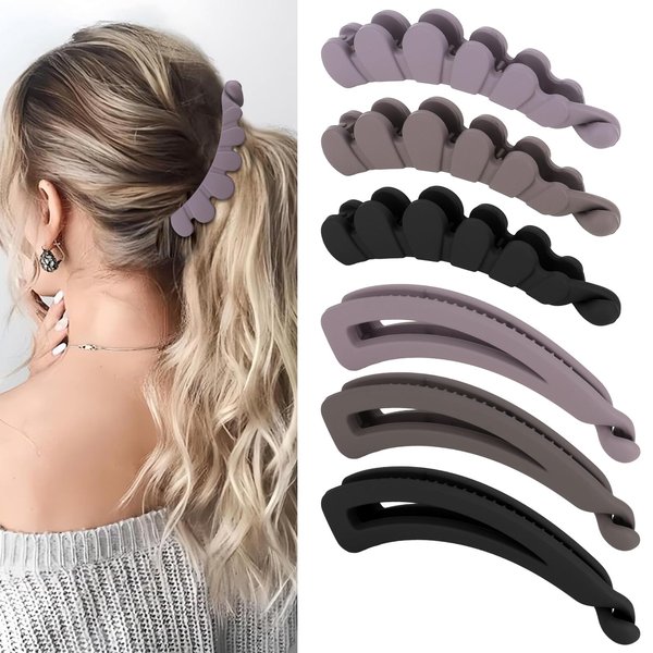 ANBALA Banana Clips for Thick Hair 6PCS Matte Banana Hair Clips for Women Strong Hold Banana Clips for Women Girls Hair Claw Clips for Fine Hair Curly Hair Accessories