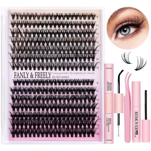 DIY Lash Extension Kit 280pcs Lash Clusters Kit D Curl Individual Lashes Kit with Lash Bond and Seal Lash Tweezers and Lash Glue Remover for Lash Extension at Home (30D+40D-0.07D-9-16MIX KIT)