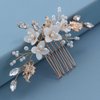 Soulshow New Soft Material Polymer Clay White Flower Wedding Hair Accessories Handmade Pearl Rhinestone Gold Wedding Hair Comb Bridal Hair Accessories