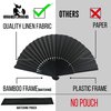 FANSOF.FANS Black Silk Fabric Folding Hand Held Fan with a Pouch Bamboo Ribs Chinese Vintage Handheld Girls Women Wedding Party Favour Gift (Simple Black)