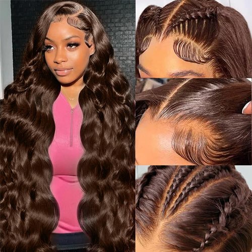 Jolelyne Body Wave Lace Front Wigs Pre Plucked 13x4 HD Lace Frontal Wigs for Women Glueless Lace Front Wigs Natural Hairline Dark Brown Synthetic Lace Wigs for Women