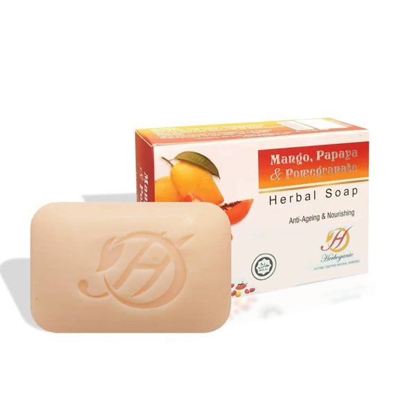 HERBOGANIC Mango, Papaya & Pomegranate Herbal Soap | Herbal Fruit Fusion Soap Bar | Nourishing Bar | Exfoliates Skin | All Natural | Equally Effective for Men and Women | 5 oz Bar……