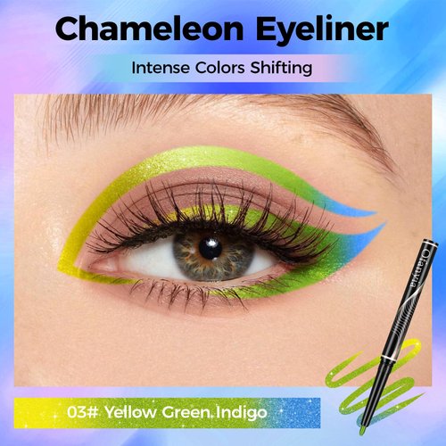 Ofanyia Multichrome Eyeliner Pencil, Metallic Gel Eyeliner, Yellow Green Indigo Shifting Colors EyeLiner Pen, Waterproof Eyeliner, Smudge Proof Easy To Color Gel Eyeliner Pencil