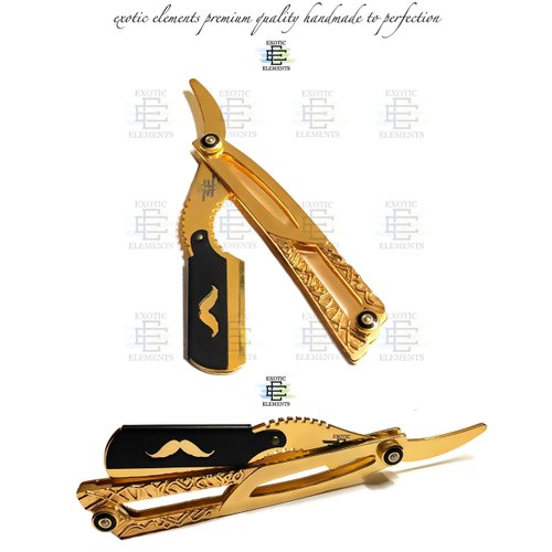 Special Texture Gold Dipped and Black Cap - All Purpose Shaving Tool - High Performance Barber Straight Edge Razor + Blades