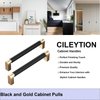CILEYTION 10 Pack Black and Gold Cabinet Pulls, 3-3/4 Inch Hole Centers Gold Drawer Pulls, Gold Dresser Handles and Cupboard Handles