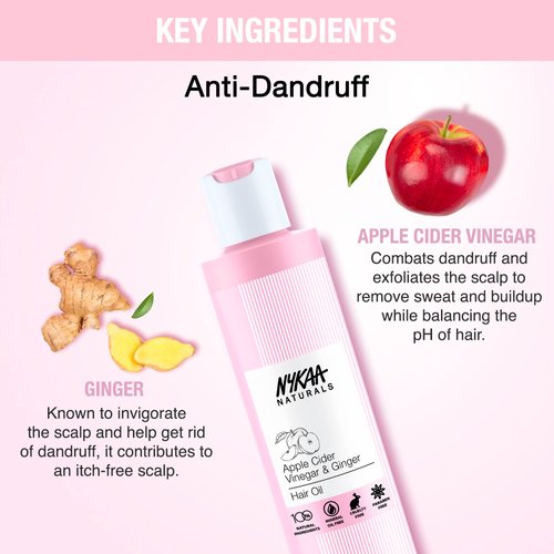 Nykaa Naturals Hair Oil for Men & Women - Anti Dandruff Hair Oil with Apple Cider Vinegar and Ginger - Non-Sticky Natural Hair Oil - 6.76 oz