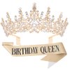 Bolonar Gold Crystal Birthday Crown for Women Birthday Queen Tiara with Combs Glitter Birthday Sash Happy Birthday Party Decorations Birthday Gifts