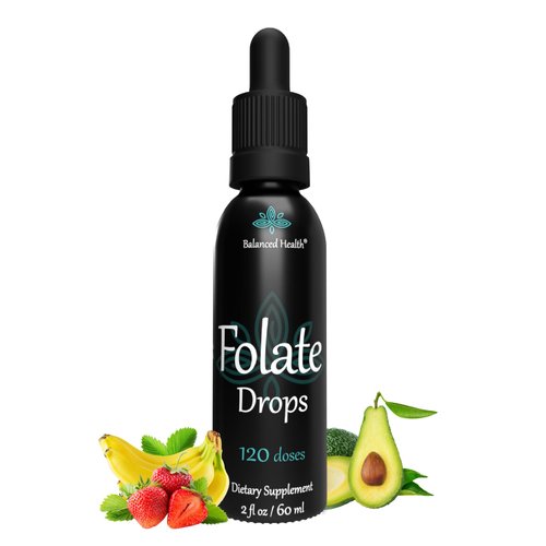 Balanced Health Folate Drops - 120 Servings, 2oz, Butterscotch Flavor, 500mcg L-5-MTHF Folic Acid Supplement