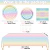 Pastel Rainbow Party Supplies for 20 Guests, Disposable Tableware Set includes Pastel Paper Plates, Napkins, Forks, Tablecloth for Girls Birthday Party, Baby Shower Party