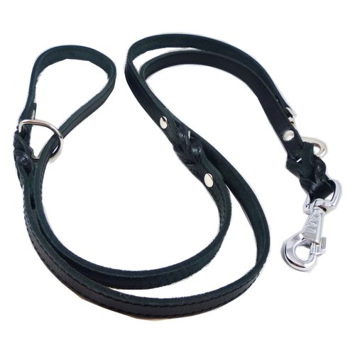 6 Way European Multifunctional Leather Dog Leash Braided, Adjustable Schutzhund Lead Black 42"-84" Long, 3/4" Wide (18 Mm)