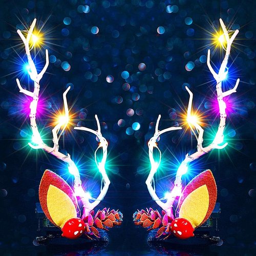 Jeairts Light Up Christmas Hair Clips Glowing Reindeer Antlers Headpiece Hair Barrettes Led Xmas Hair Accessories for Women