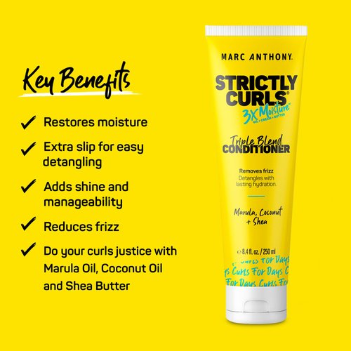 Marc Anthony Curly Hair Conditioner, Strictly Curls - 3x Moisture For Curl Defining & Enhancing - Shea Butter, Marula Oil, Aloe Vera & Coconut Cream - Sulfate Free & Color Safe For Dry Damaged Hair