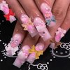 COOSLIM 500 Pcs 3D Nail Charms and Flatback Pearls, 8 Colors Bow + White Rose Flower and Gems + 2-6mm White Pearls for Nail Art Design B