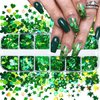 St. Patrick's Day Nail Glitter Sequins for Nail Art Green Shamrock Nail Stickers Decals Heart Star Four-Leaf Clover Maple Leaf Flakes Confetti 3D Holographic Nail Sequin for Nail Decor Body DIY Crafts