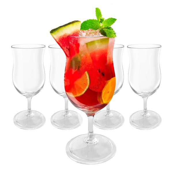 Lily's Home Unbreakable Plastic Hurricane Glasses. Stemmed Cocktail Glasses made of Shatterproof Plastic and Ideal for Pina Colada, Daiquiri and Iced Tea. Reusable, 14 oz. Each, Set of 4 (Clear)