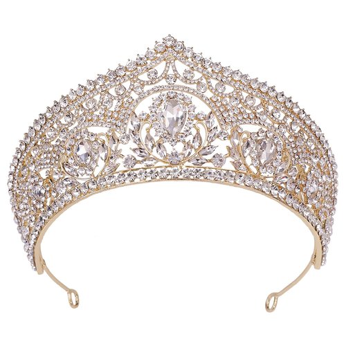 WIOJEIGO Women's Crown Crystal Wedding Tiara Queen Rhinestone Headbands for Prom Birthday Party Gold
