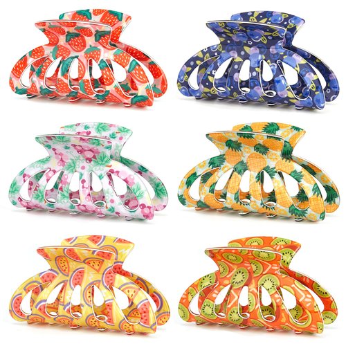 Cobahom 6Pcs Medium Claws Clips for Hair Styling, 3.35 Inch No Crease Printed Hair Clips for Thin...