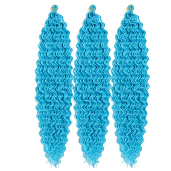 24inch Ocean Wave Braiding Hair Extensions 3packs Long Deep Curly Wave Braid Hair Synthetic Twist Ripple Crochet Deep Wave Braids Hair for Women 100g/pack(24",Blue)