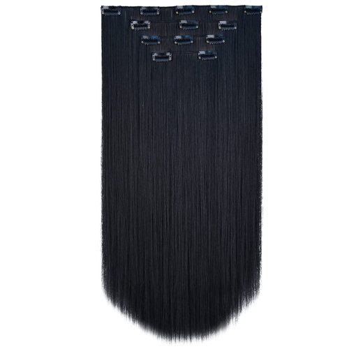 SYXLCYGG Black Hair Extensions Synthetic 4pcs Clip In Hair Extension 22" 5.5 Oz Straight Cheap Hair Piece Women Natural Fluffy&Not Tangled Full Head