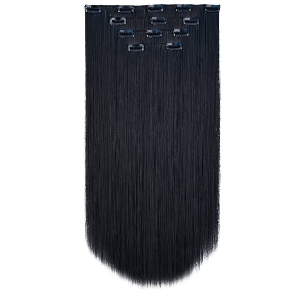 SYXLCYGG Black Hair Extensions Synthetic 4pcs Clip In Hair Extension 22" 5.5 Oz Straight Cheap Hair Piece Women Natural Fluffy&Not Tangled Full Head