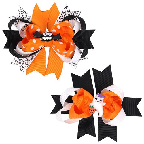 Halloween Hair Bow Clips,Cute 3 Layers Grosgrain Hair Pins For Girls Kids,Ghost Bat Hair Barrette Accessories for Halloween Party
