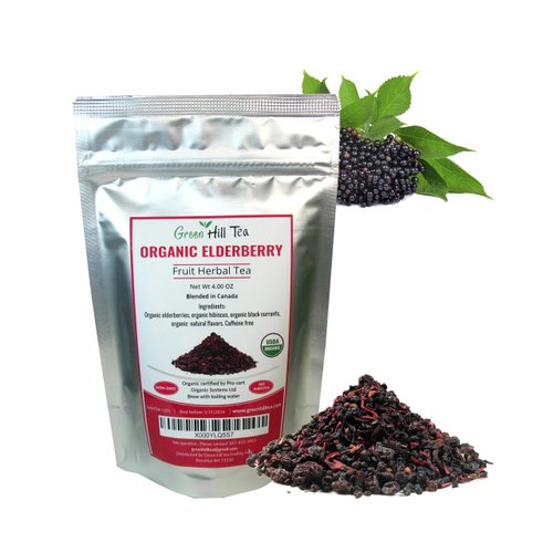 Green Hill Tea Organic Elderberry Herbal Tea - Immune System Boosting Loose Leaf Tea Blend - USDA...