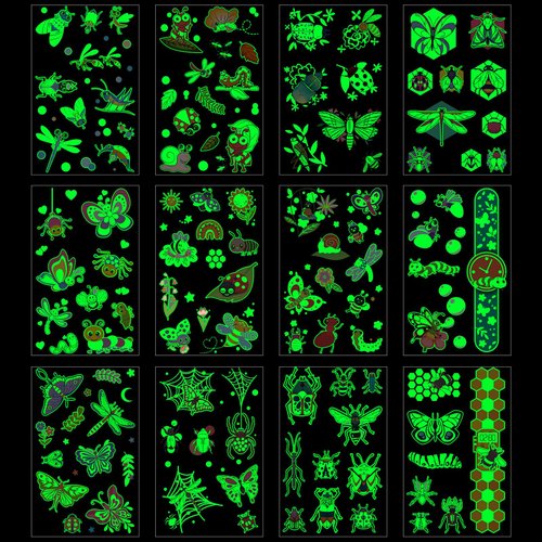 Konsait 12 Sheets Insect Bugs Glow in the Dark Tattoos, Insects Tattoos for Kids, Butterfly Bees Spider Tattoos Insect Party Favors, Bug Party Favors for Kids