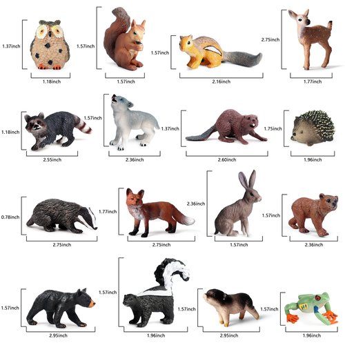 RCOMG 16pcs Forest Animal Baby Figures - Woodland Creatures Miniature Set, Cake Toppers, Educational Birthday Gifts for Kids & Toddlers