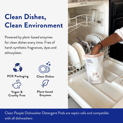Clean People All Natural Dishwasher Pods - Dishwasher Detergent Pods - Cuts Grease & Rinses Sparkling Clean - Residue-Free - Phosphate Free Dishwashing Pods - Lemon, 60 Pack