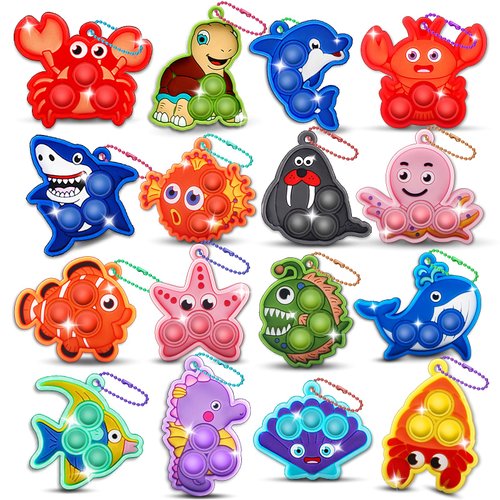Kiss Monkey Party Favors for Kids 16 PCS Sea Animal Mini Pop Keychain,Under The Sea Party Favors,Birthday Gifts,Goodie Bag Stuffers,Carnival Prizes,Fidgets Classroom Prizes