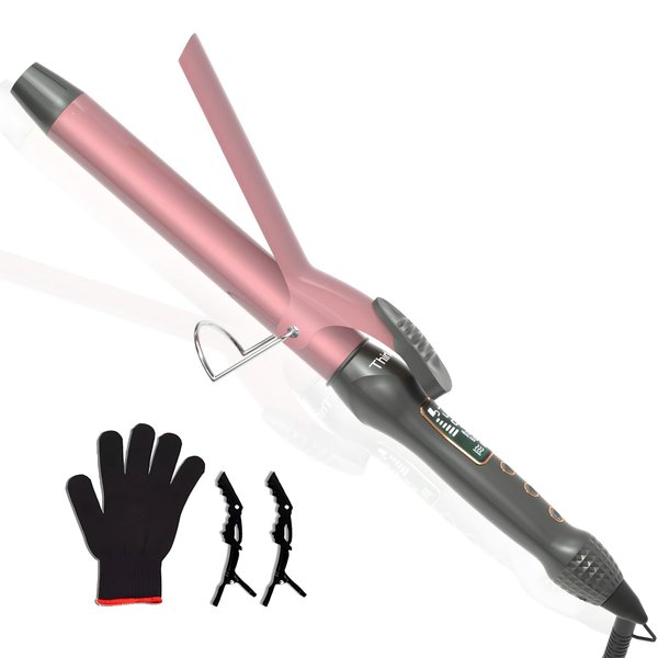 Thirtek Curling Iron 1 1/4 Inch with Ceramic Tourmaline Long Barrel, Hair Curler Instant Heat up to 450°F, Digital 15 Heat Settings, 60 Min Auto Shut-Off, for All Hair Types