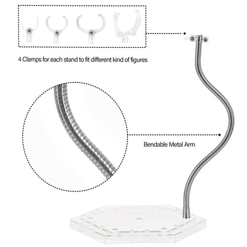 XyviLokit 4PCS Transparent Action Figure Stand, Compatible with HG RG SD SHF Gundam 1/144, Action Figure Display Stand Holder Base,Stop Motion Stand with Screwdriver.
