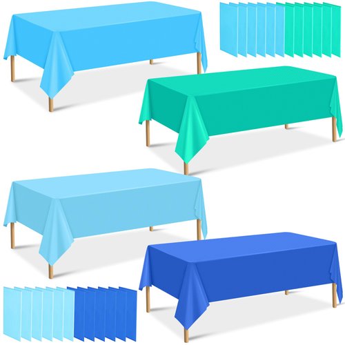 durony 24 Pieces Blue Disposable Plastic Tablecloth Assorted Color Waterproof Table Cover 54 x 108 Inch Decorative Table Cloths Table Decorations for Party Birthday Wedding