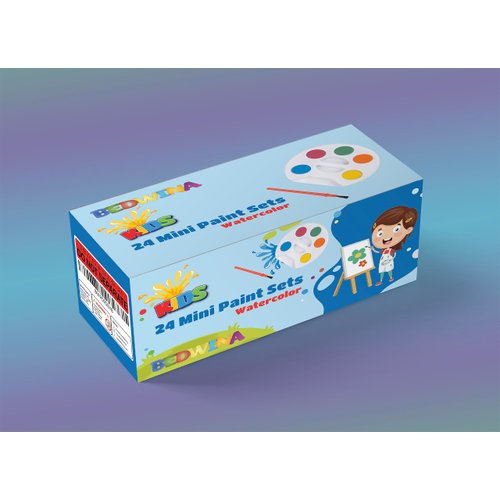 Bedwina Mini Watercolor Kids Paint Set - (Bulk Pack of 24) - 5 Watercolor Paints, Palette Tray and Painting Brush, for Art Party Favors and Paint Party Supplies