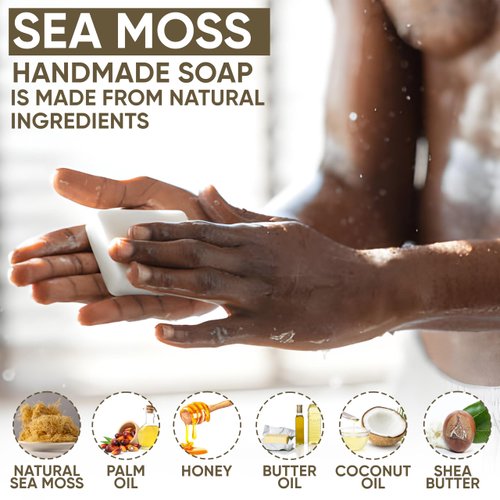 HERBOGANIC Sea Moss Handmade Soap - Natural, Moisturizing Soap Bar for Soft and Smooth Skin with a Spa-Like Experience Pack of 1 (100g)