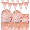 Rose Gold Party Supplies, Rose Gold Party Disposable Tableware Set 20 Party Plates 9" 20 7" Paper Plates 20 Napkins Tablecloth for Rose Gold Birthday Party Decoration Serves 20 Guests