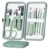 HANTEKAS Manicure Set 10 in 1 Stainless Steel, Nail Clippers Scissors Pedicure Tools Kit - Portable Travel Grooming Kit for Men and Women with Leather Case (Jade Green)