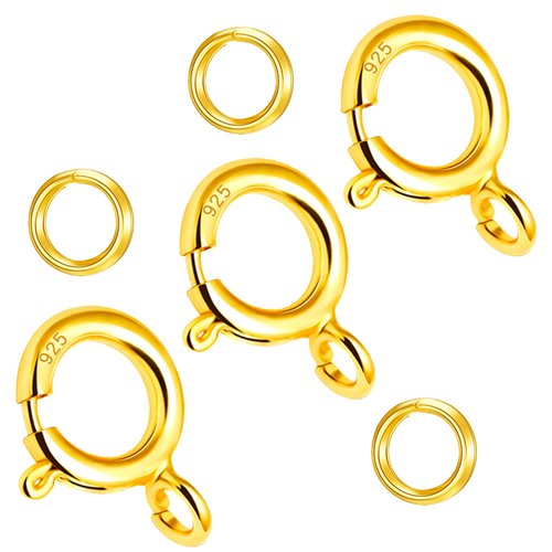 Spring Clasps Sterling Silver with Open Jump Rings Gold Necklace Clasps and Closures for Jewelry making,Made in Italy